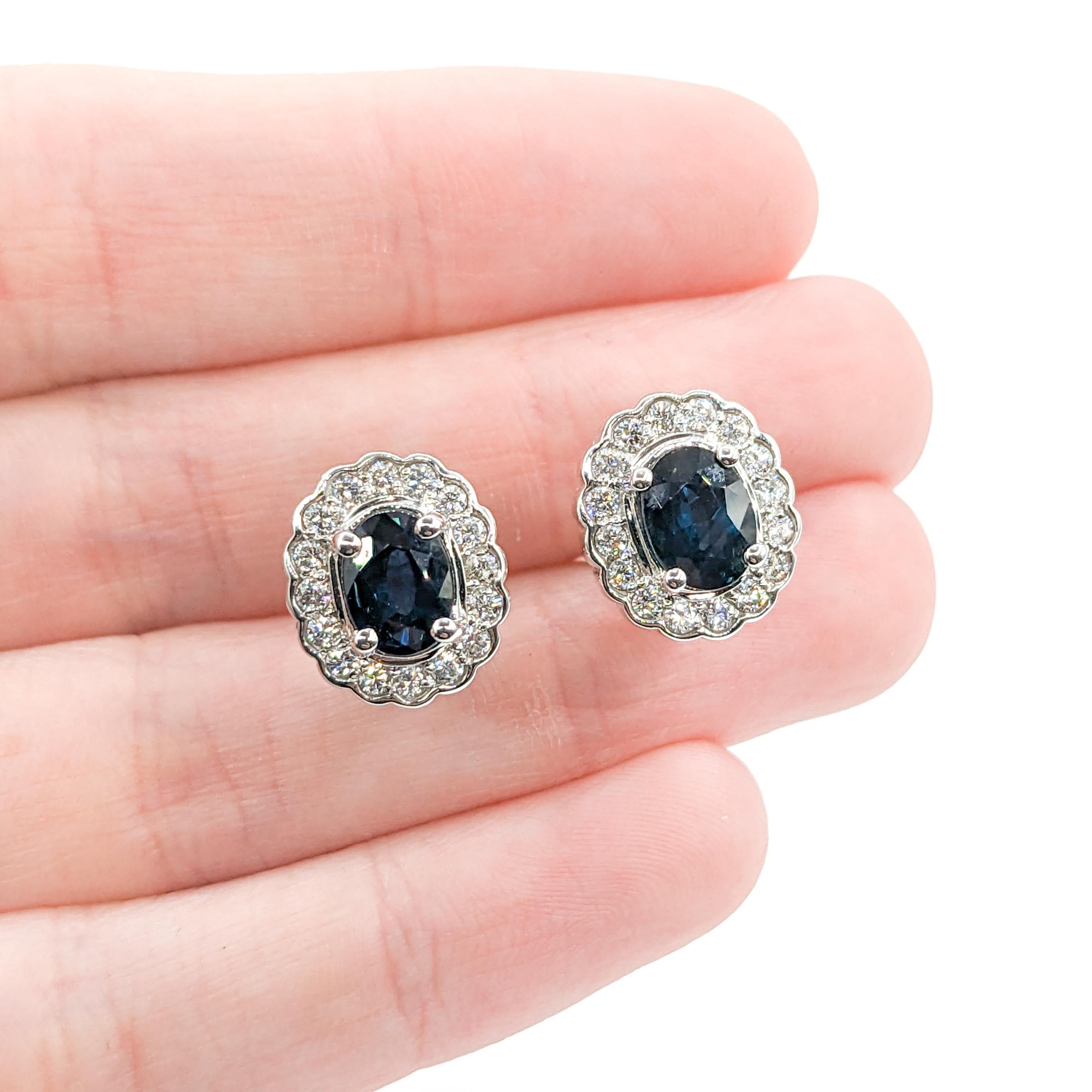 Contemporary Exquisite Sapphire and White Diamond Earrings In White Gold For Sale
