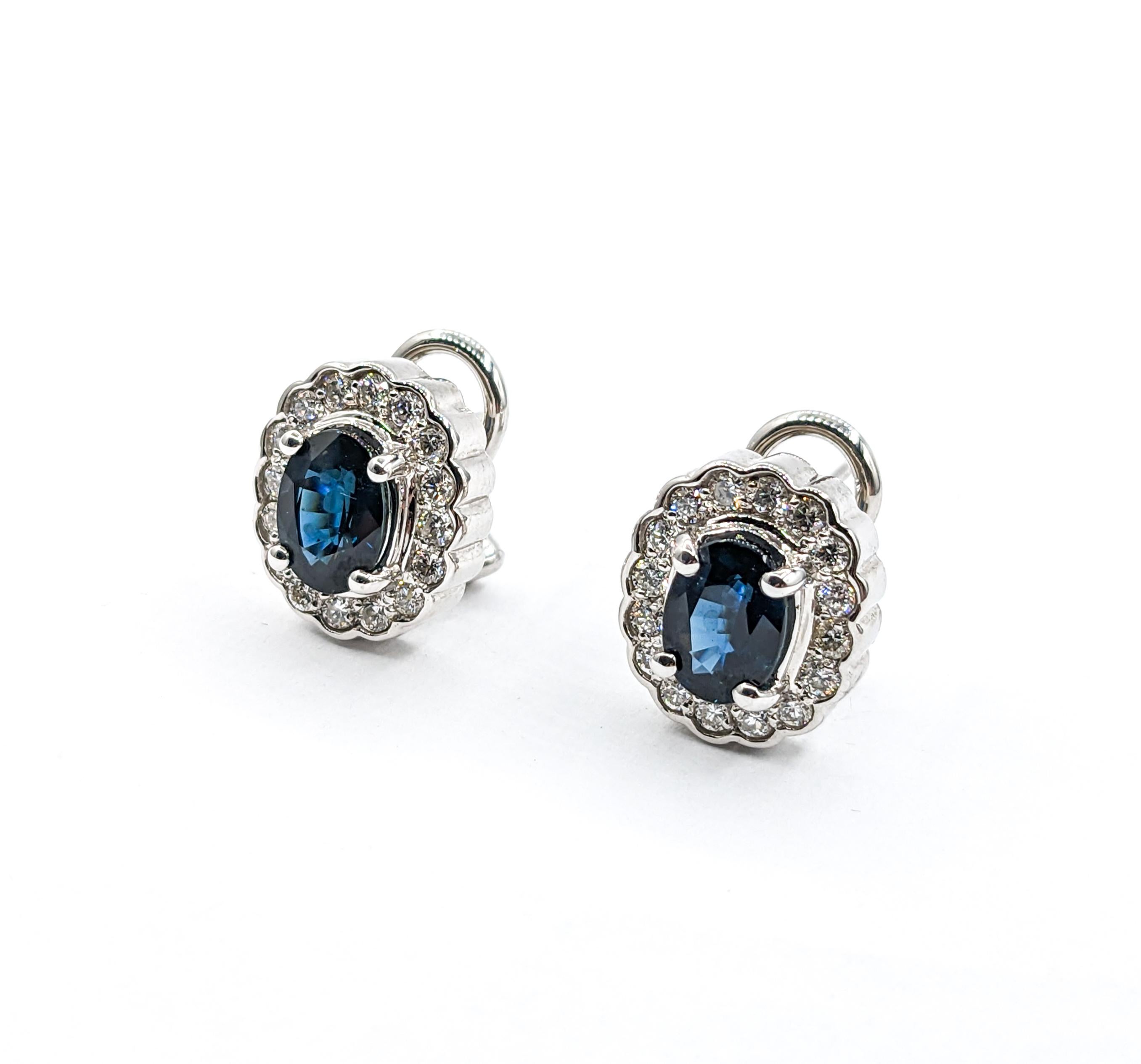 Exquisite Sapphire and White Diamond Earrings In White Gold For Sale 3