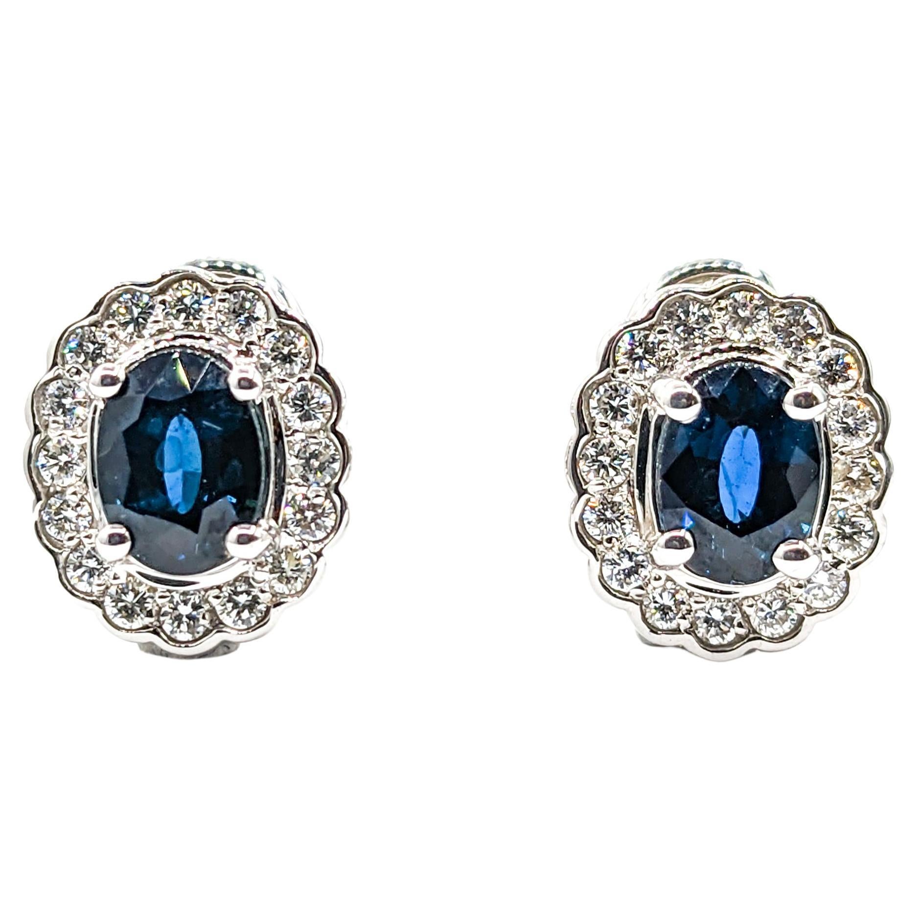 Exquisite Sapphire and White Diamond Earrings In White Gold For Sale