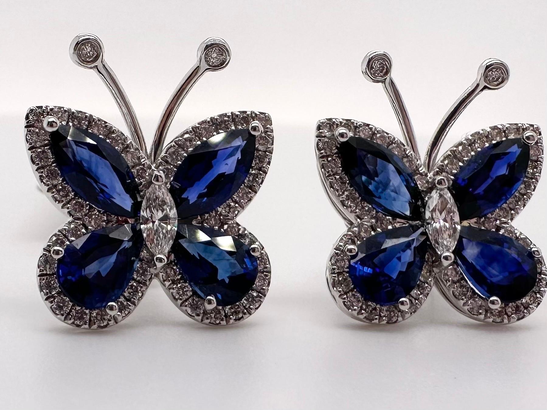 Fantastic buttrefly earrings, luxuriously made with fine sapphires and diamonds in 18KT white gold!

Metal Type: 18KT
Gram Weight:4.67 grams 

Natural Sapphire(s):
Color: Blue
Cut:Marquise
Carat: 3.76ct
Clarity: Slightly Included

Natural