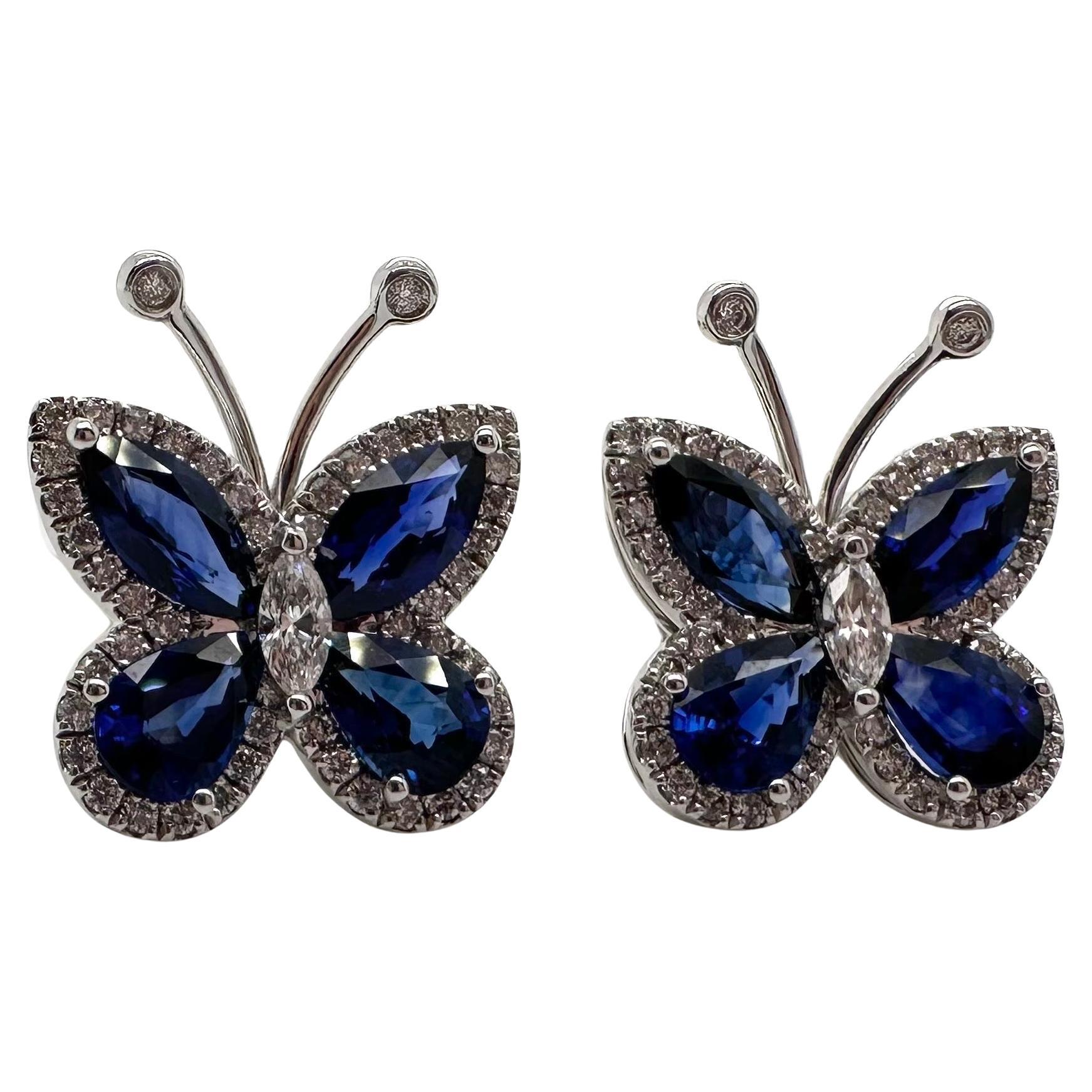 Exquisite Sapphire & Diamond earrings 18KT white gold For Sale