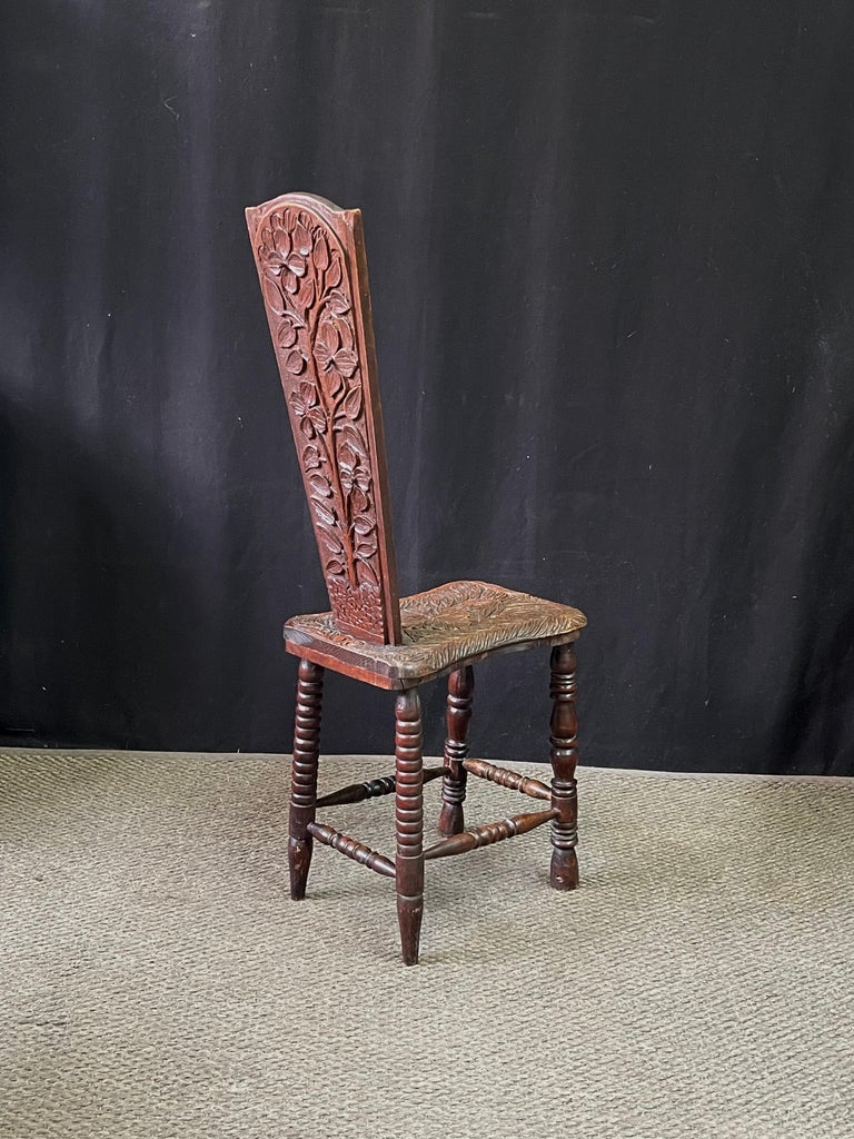 Exquisite Scottish Carved Oak Spinning Chair For Sale at 1stDibs