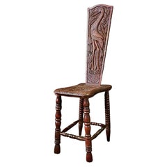 Antique Exquisite Scottish Carved Oak Spinning Chair