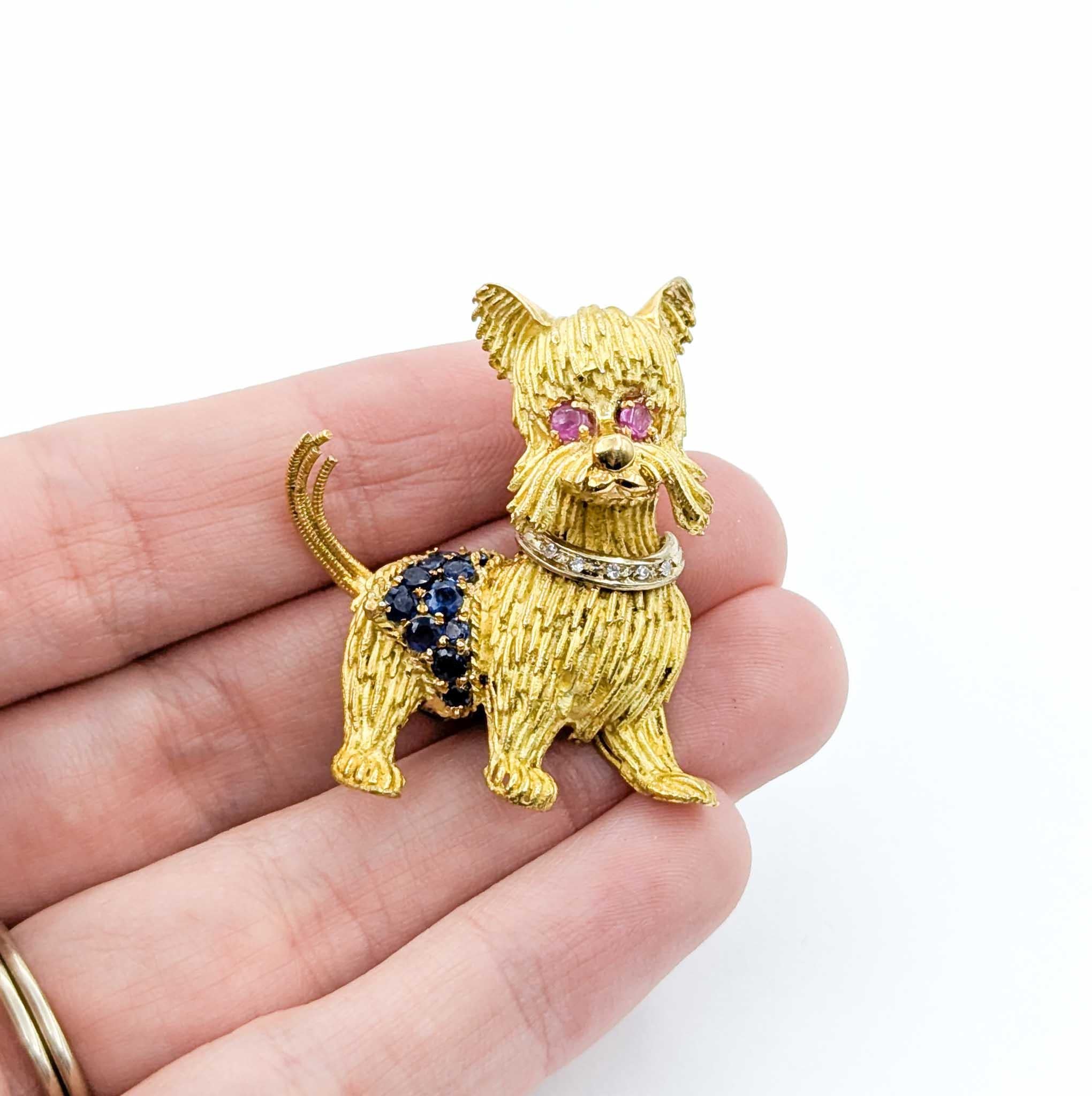 Retro Exquisite Scottish Terrier Brooch in 14k Yellow Gold For Sale