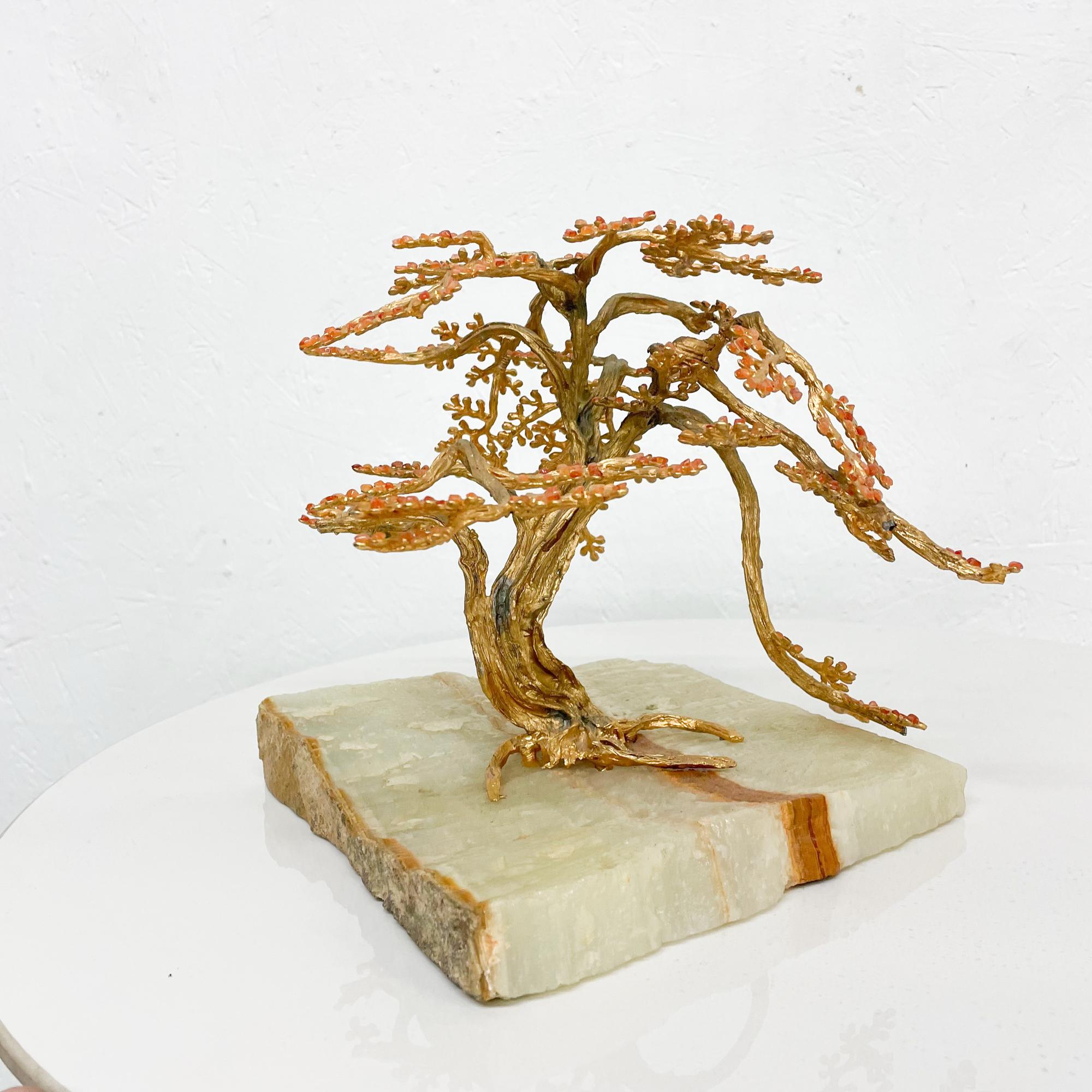 American Exquisite Sculptural Modern Bonsai Tree Art in Quartzite Stone & Bronze 1970s