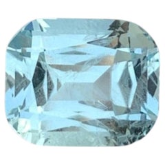 Exquisite Sea Blue Step Cushion Cut Aquamarine 5.45 Carats Gemstone Ring Jewelry