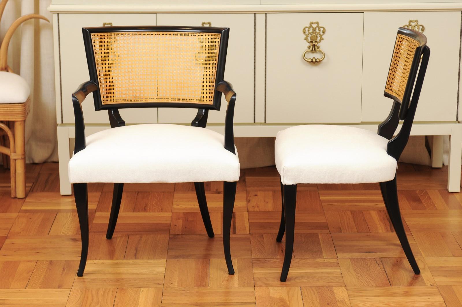 Magnifique ensemble de 10 chaises de salle à manger Klismos en rotin dans le style de Billy Haines en vente 6