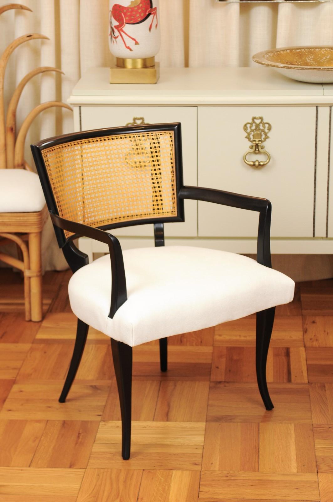 Américain Magnifique ensemble de 10 chaises de salle à manger Klismos en rotin dans le style de Billy Haines en vente