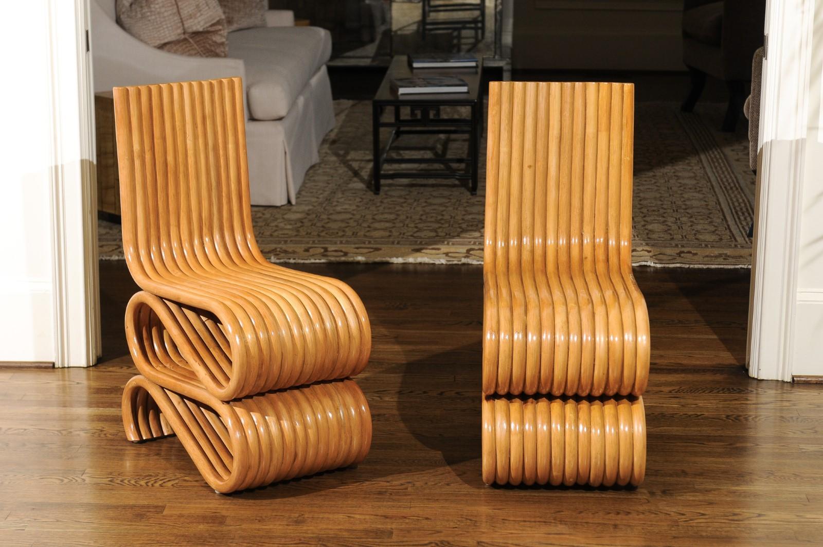 Mid-Century Modern Exquisite Set of 10 Radiant Custom-Made Rattan Dining Chairs, circa 1995