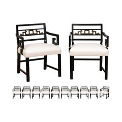 Exquisite Set of 12 Chinoiserie Greek Key Armchairs by Baker, circa 1960