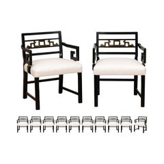 Exquisite Set of 12 Vintage Chinoiserie Greek Key Armchairs by Baker, circa 1960