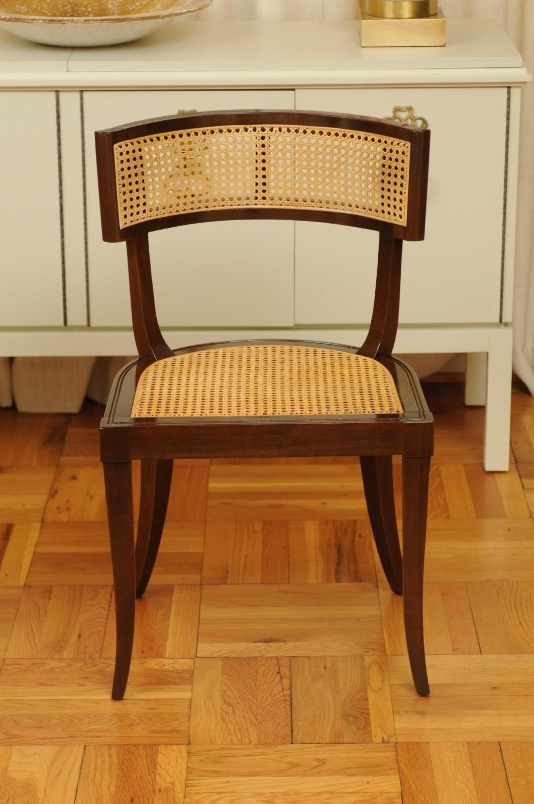 American Exquisite Set of 12 Klismos Cane Dining Chairs by Baker, circa 1958, Cane Seats For Sale