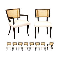 Exquisite Set of 12 Klismos Cane Dining Chairs in the Style of Billy Haines