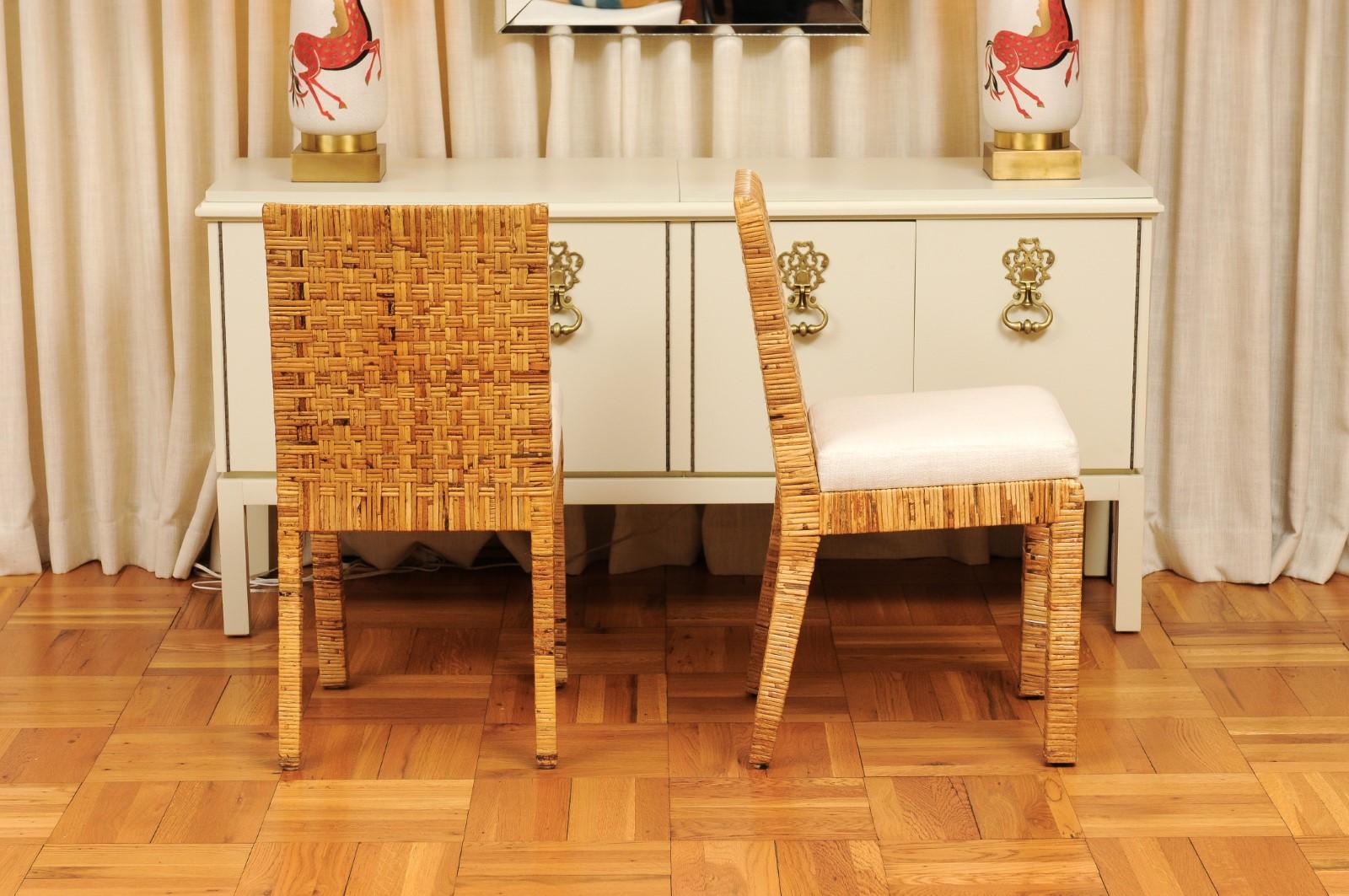 Squisito set di 14 sedie da pranzo in canna intrecciata di Danny Ho Fong, 1975 ca. in vendita 6