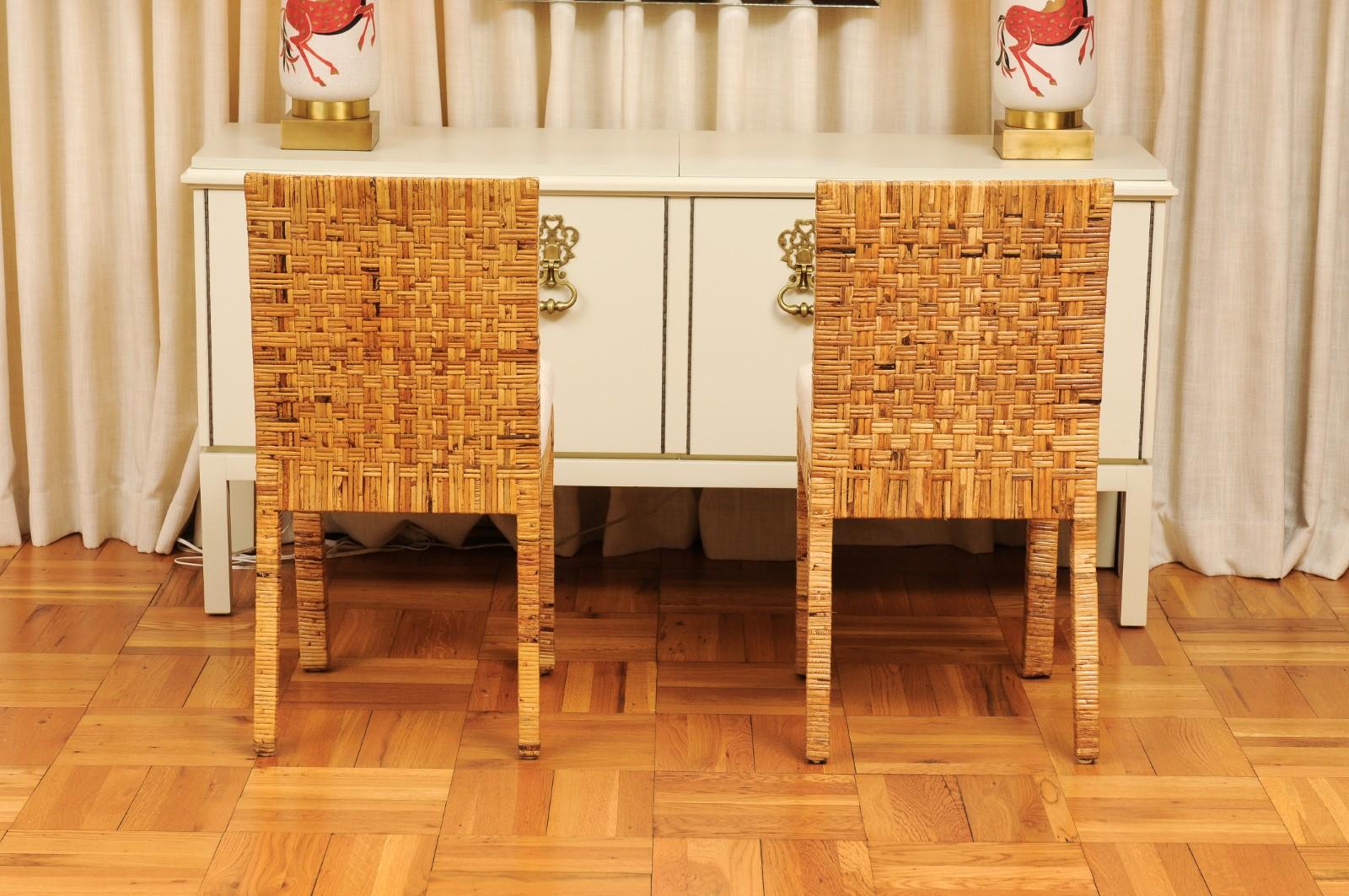 Squisito set di 14 sedie da pranzo in canna intrecciata di Danny Ho Fong, 1975 ca. in vendita 7