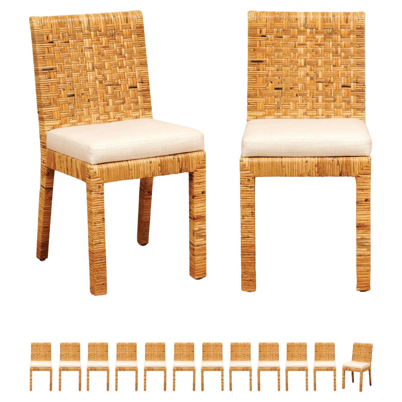 Squisito set di 14 sedie da pranzo in canna intrecciata di Danny Ho Fong, 1975 ca. in vendita
