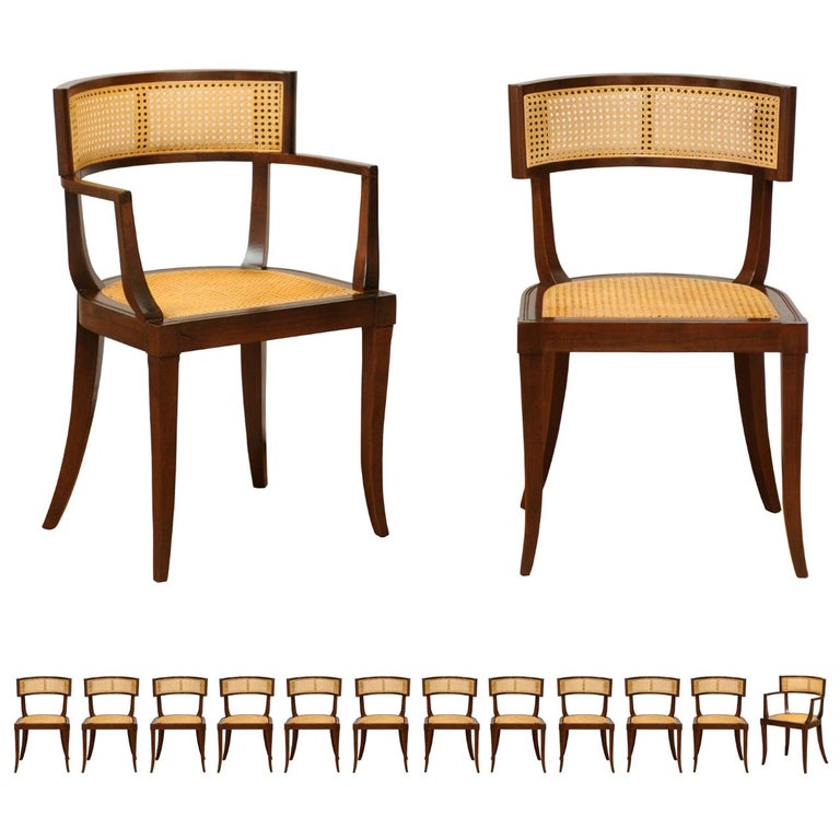 Exquisite Set Of 14 Klismos Cane Dining Chairs By Baker Circa 1958 Cane Seats For Sale At 1stdibs