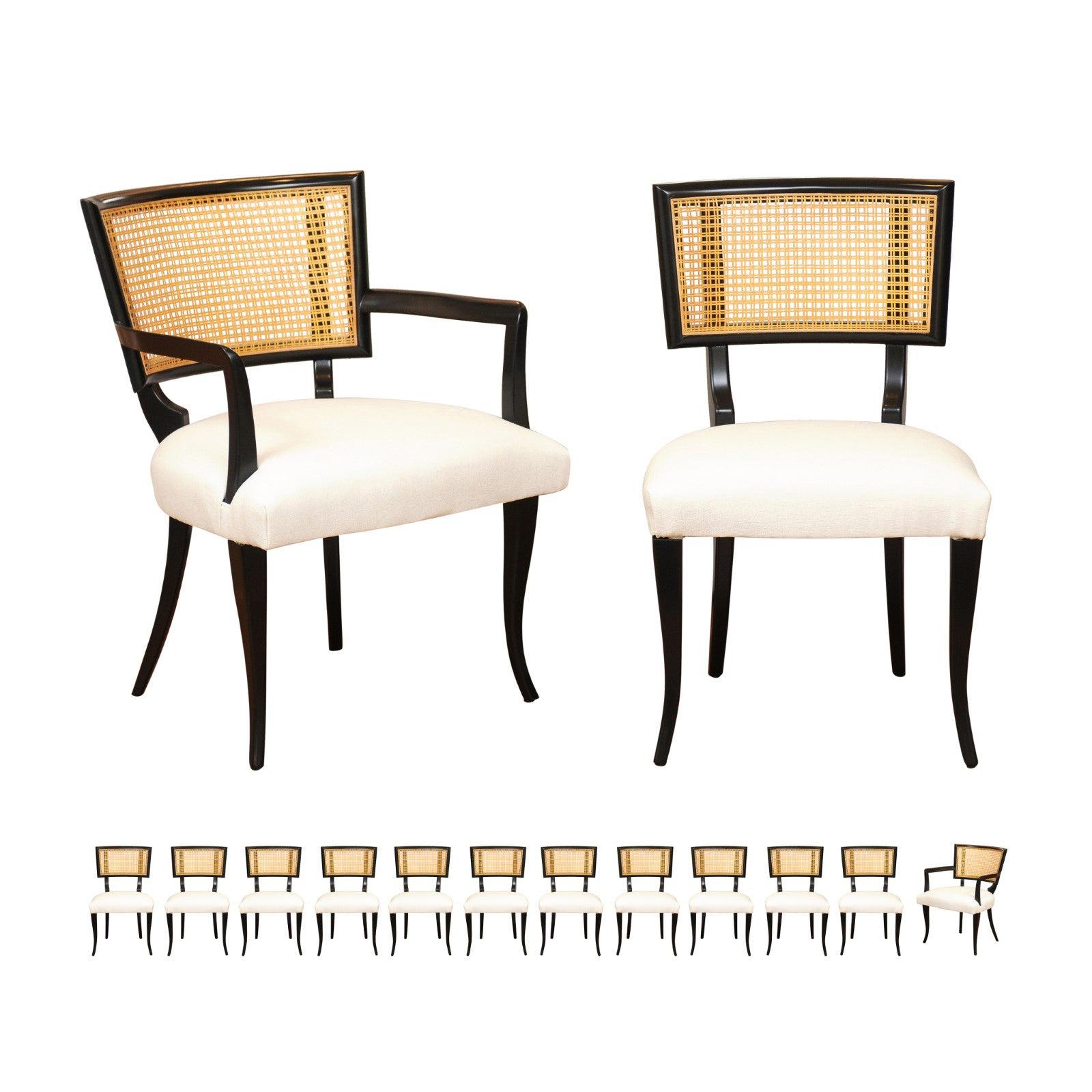 Squisito set di 14 sedie da pranzo in canna di Klismos nello stile di Billy Haines