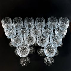Exquisite Set of 17 Hand-Cut Holly Motif Crystal Glasses - 1960s