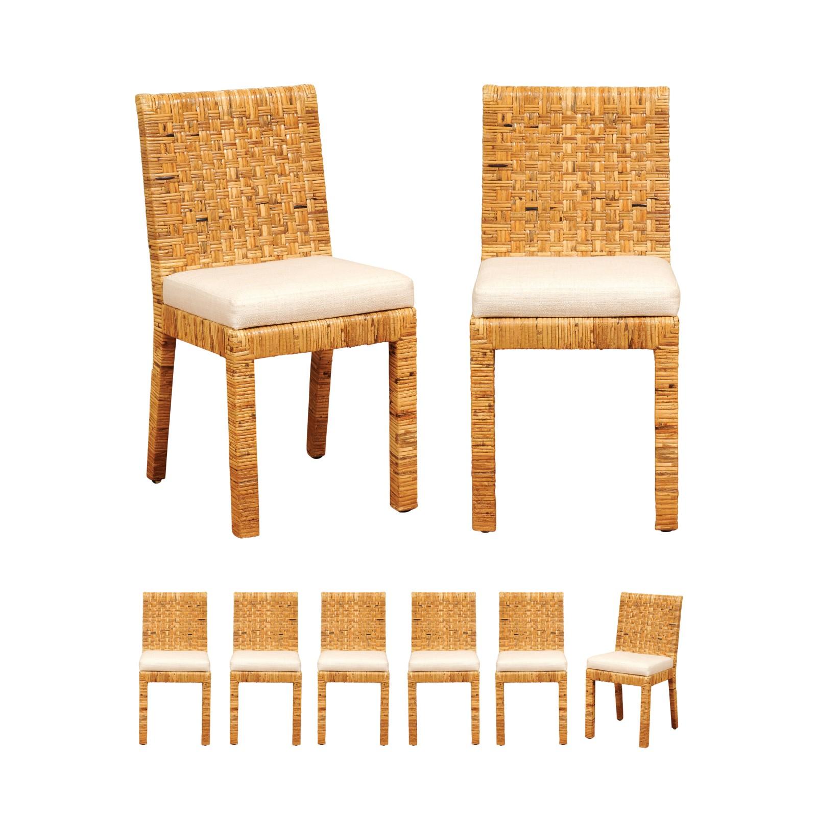 Squisito set di 8 sedie da pranzo in canna intrecciata di Danny Ho Fong, 1975 ca. in vendita 12