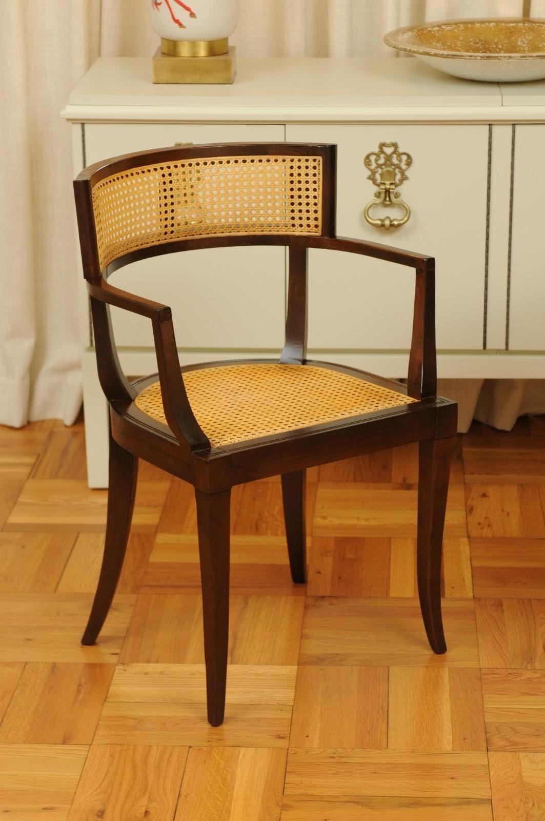 American Exquisite Set of 8 Klismos Cane Dining Chairs by Baker, circa 1958, Cane Seats For Sale