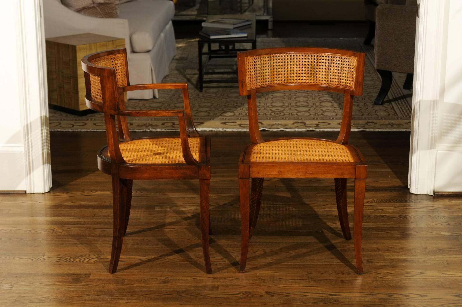 American Exquisite Set of Twelve Klismos Cane Dining Chairs by Baker, circa 1958