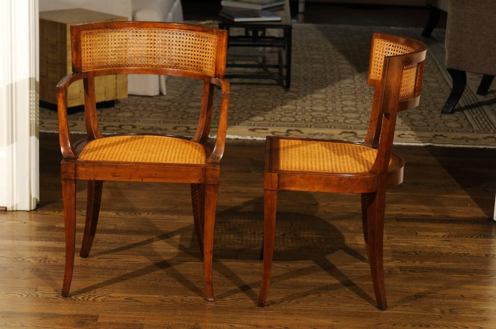 Exquisite Set of Twelve Klismos Cane Dining Chairs by Baker, circa 1958 2
