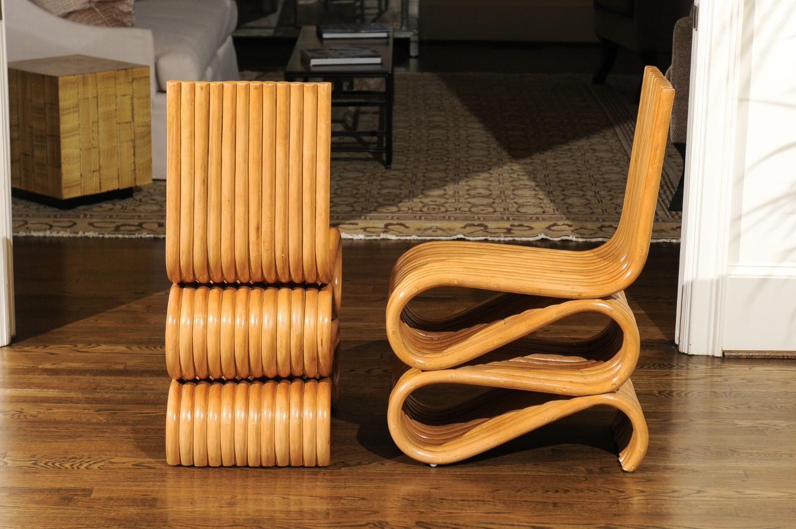 Exquisite Set of 8 Radiant Custom-Made Rattan Dining Chairs, circa 1995 4