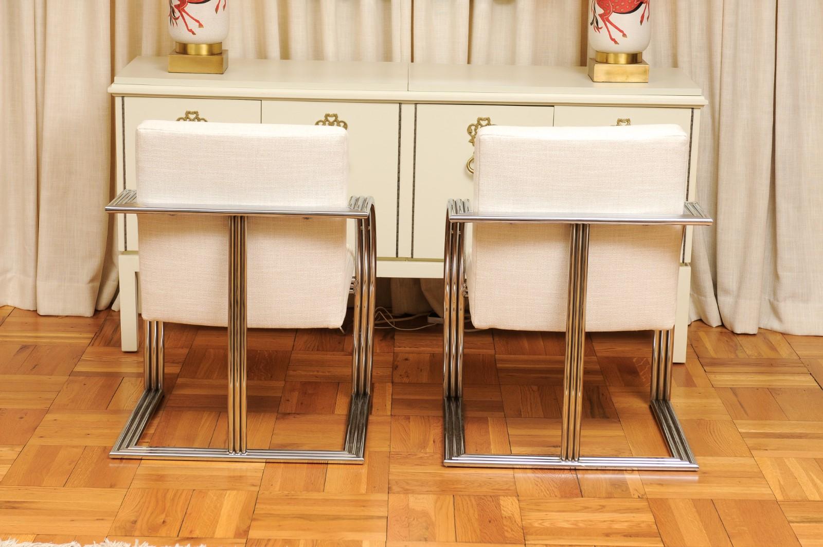 Magnifique ensemble de 8 chaises de salle à manger Art Déco Revival en acier vintage de Milo Baughman en vente 3
