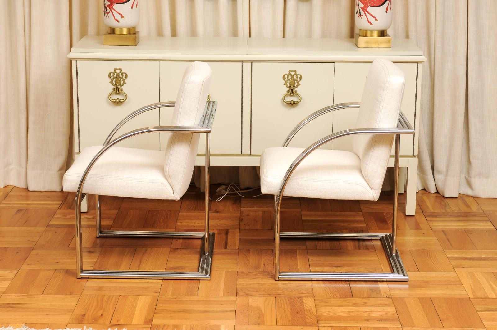 Exquisite Set of 8 Vintage Steel Art Deco Revival Dining Chairs by Milo Baughman For Sale 7