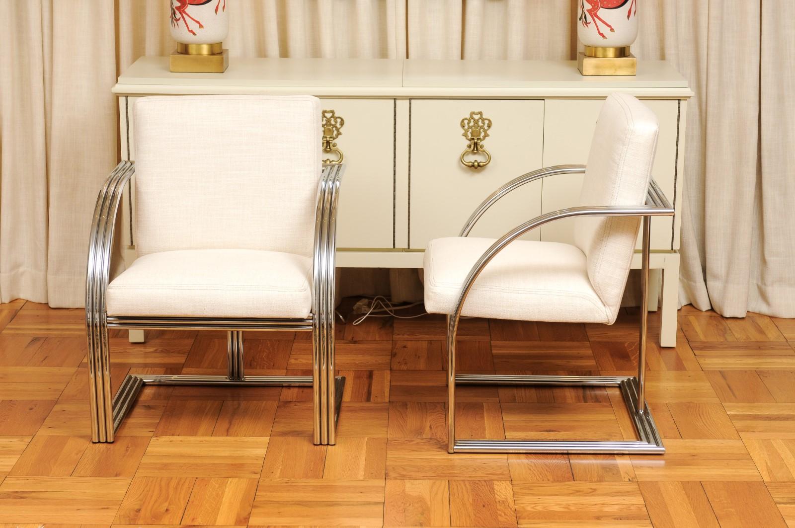 Magnifique ensemble de 8 chaises de salle à manger Art Déco Revival en acier vintage de Milo Baughman en vente 6