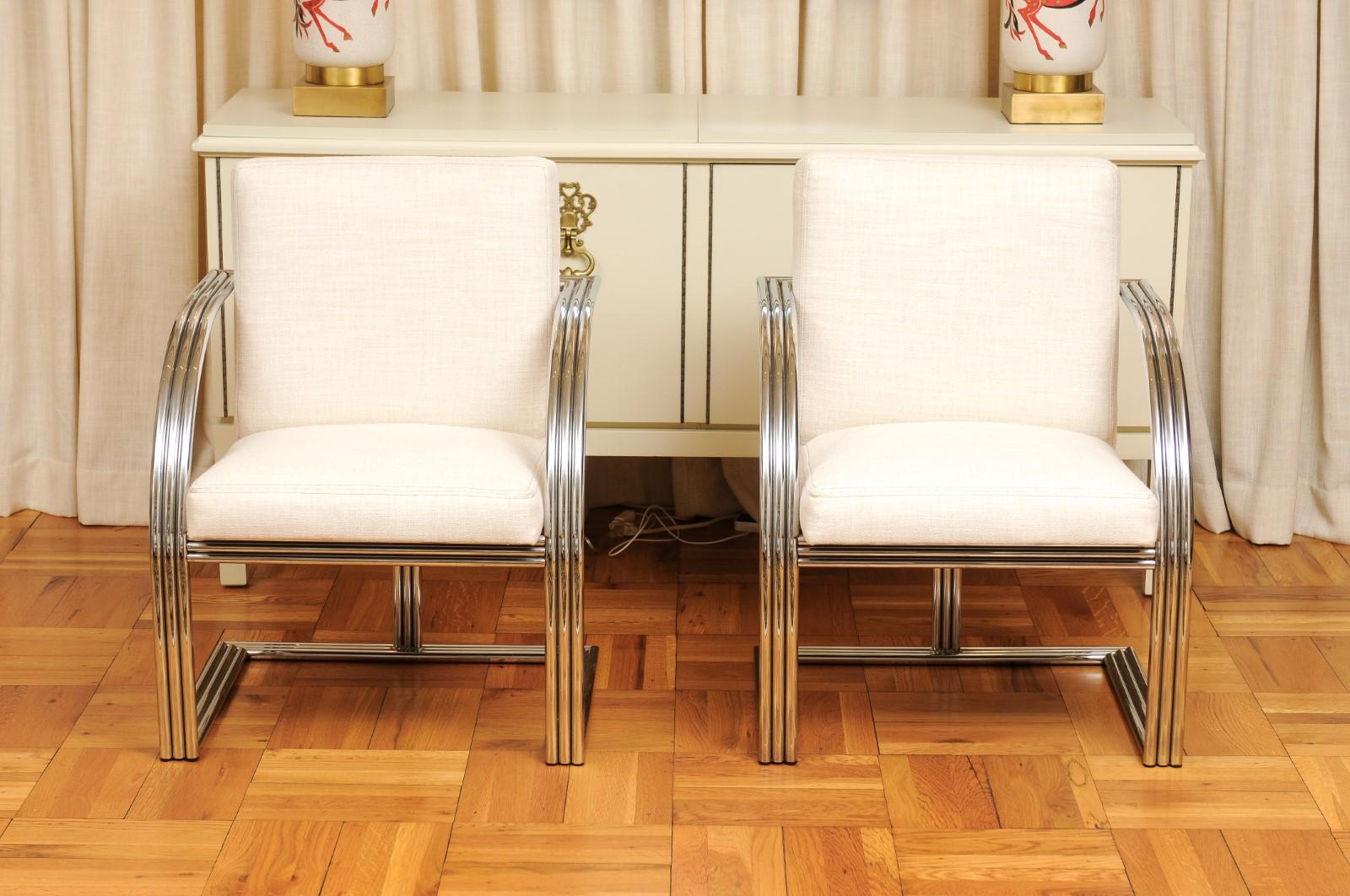 Exquisiter Satz von 8 Vintage-Esszimmerstühlen aus Stahl im Art déco-Stil im Art déco-Revival-Stil von Milo Baughman im Angebot 9