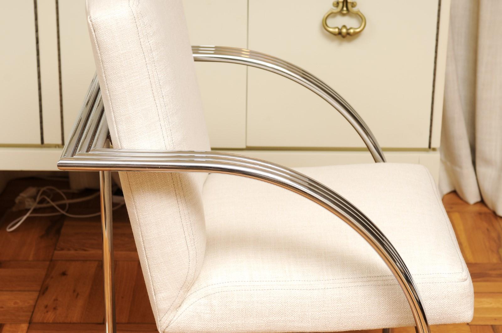 Magnifique ensemble de 8 chaises de salle à manger Art Déco Revival en acier vintage de Milo Baughman en vente 10