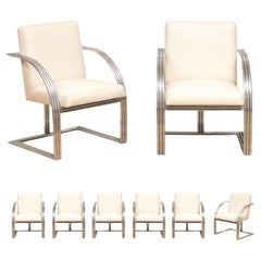 Exquisite Set of 8 Vintage Steel Art Deco Revival Dining Chairs by Milo Baughman