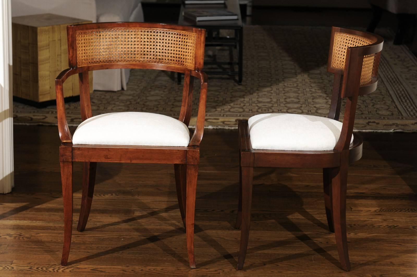 Mid-Century Modern Exquisite Set of Eight (8) Klismos Cane Dining Chairs by Baker, circa 1958