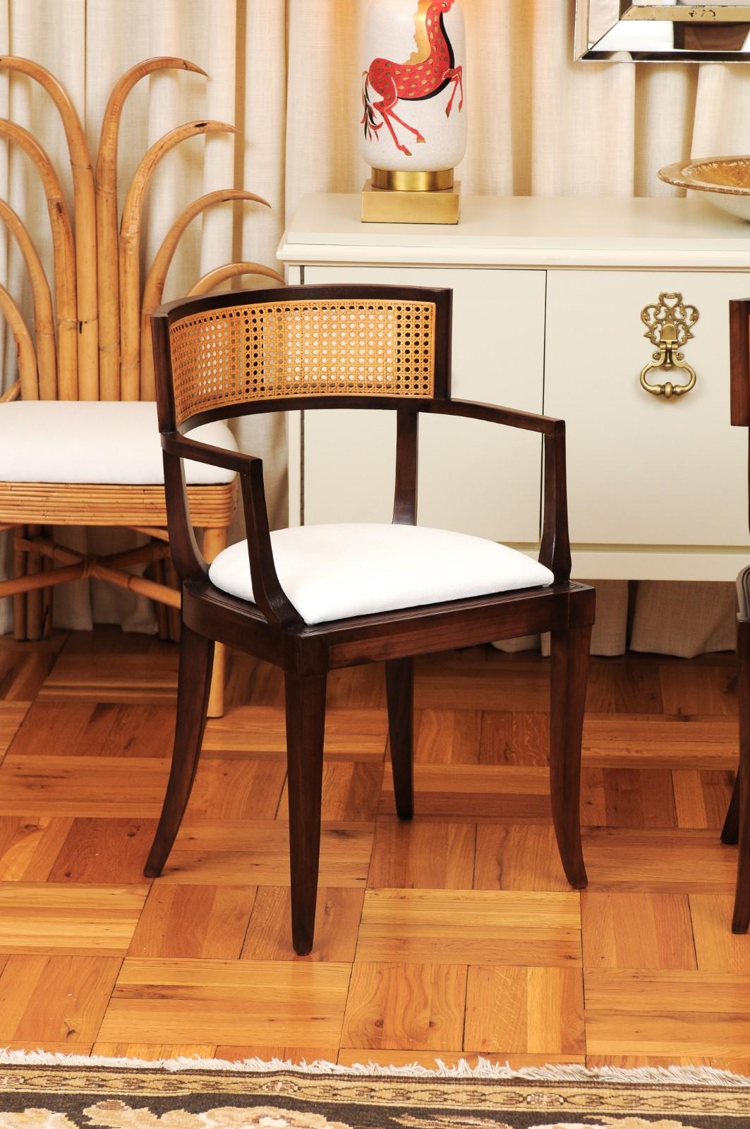 American Exquisite Set of Eight 8 Klismos Cane Dining Chairs by Baker, circa 1958