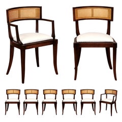 Vintage Exquisite Set of Eight 8 Klismos Cane Dining Chairs by Baker, circa 1958