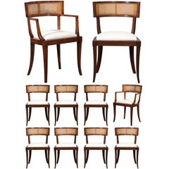 Exquisite Set of Eight (8) Klismos Cane Dining Chairs by Baker, circa 1958