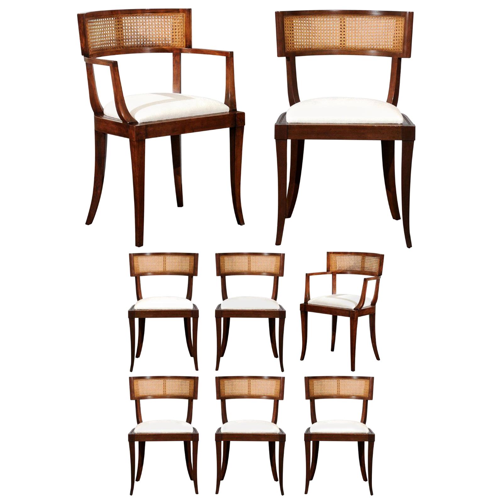 Exquisite Set of Eight Klismos Cane Dining Chairs by Baker, circa 1958