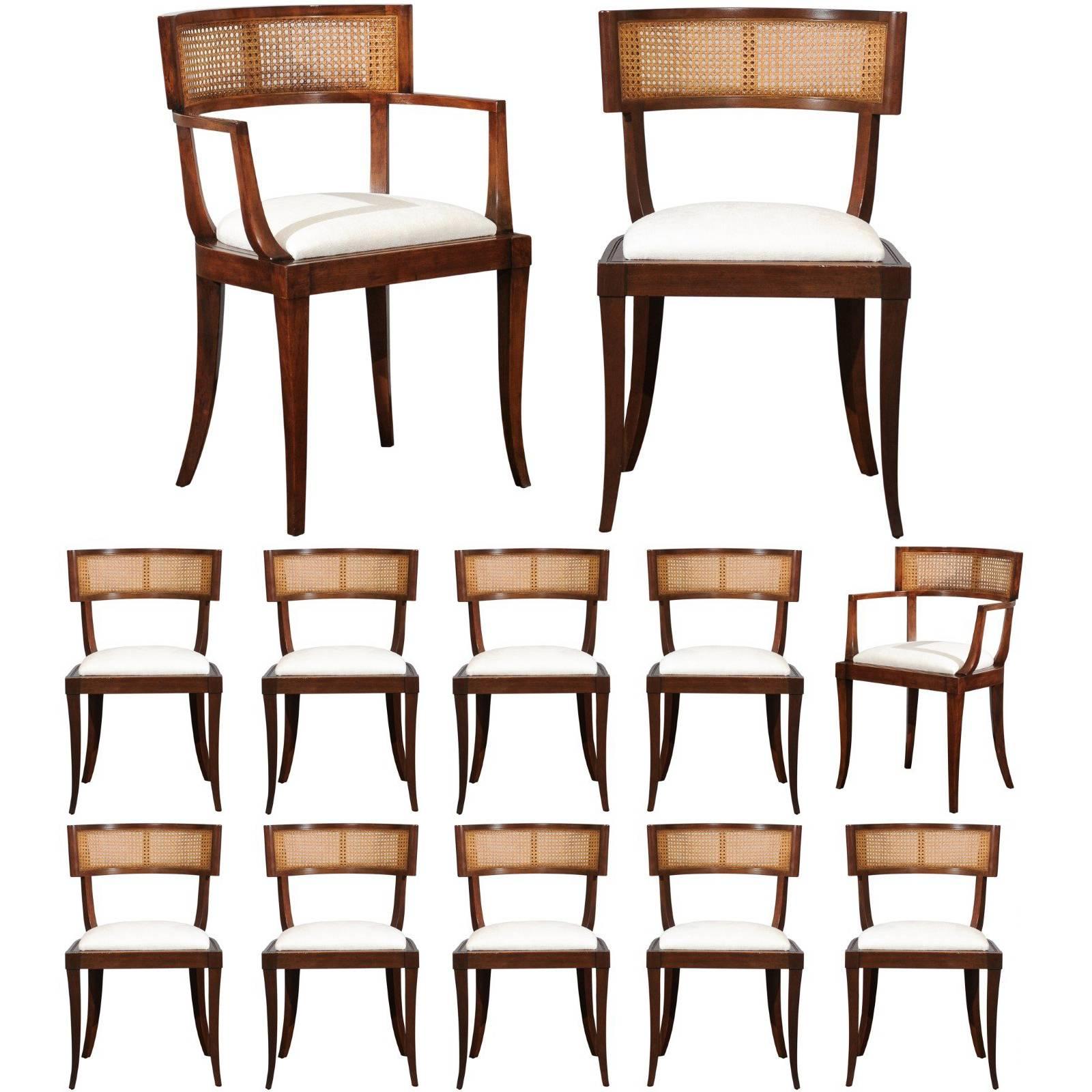 Exquisite Set of Eight Klismos Cane Dining Chairs by Baker, circa 1958