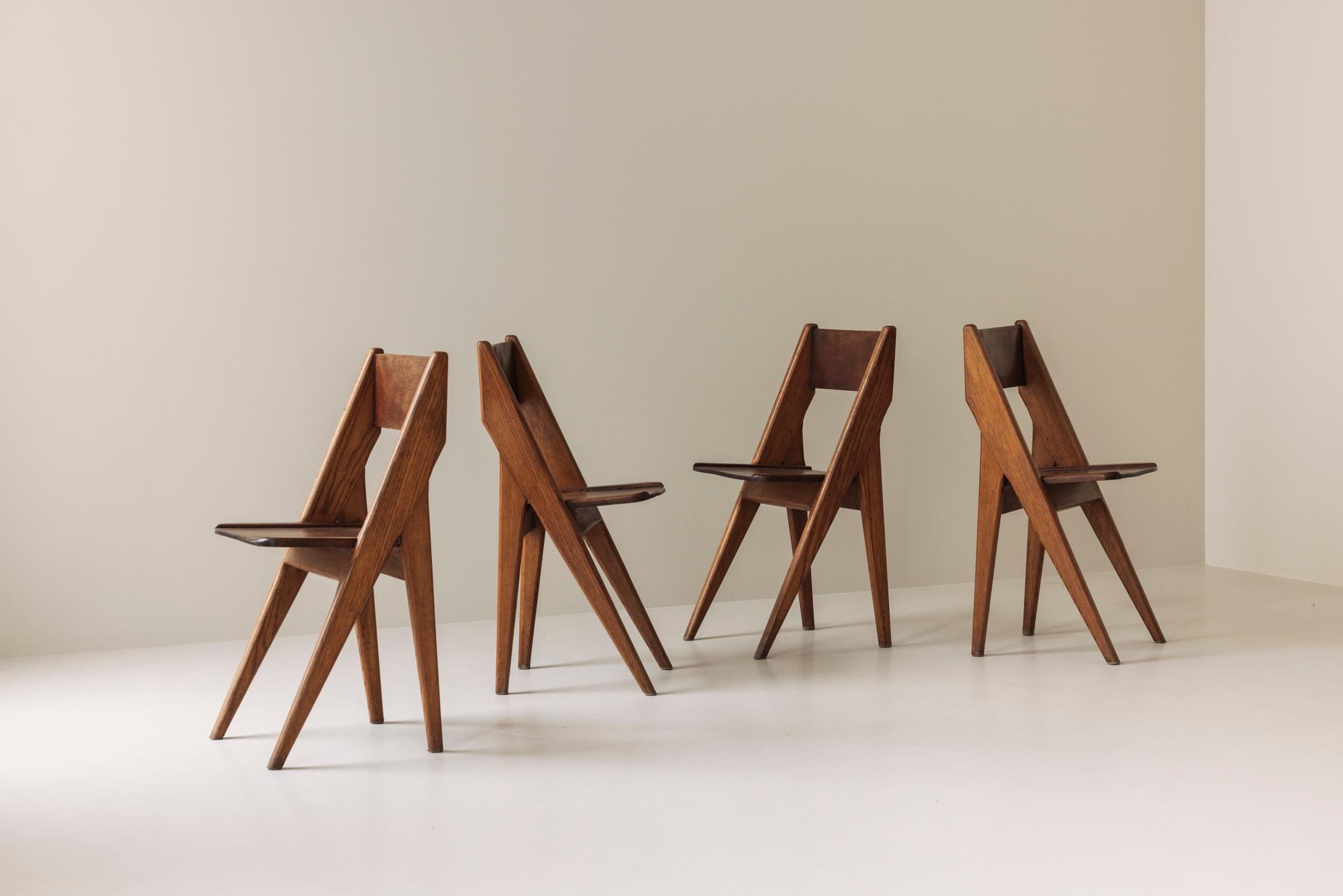 Exquisite set of four dining chairs in the manner of Jean Prouvé, France 1950s. 9