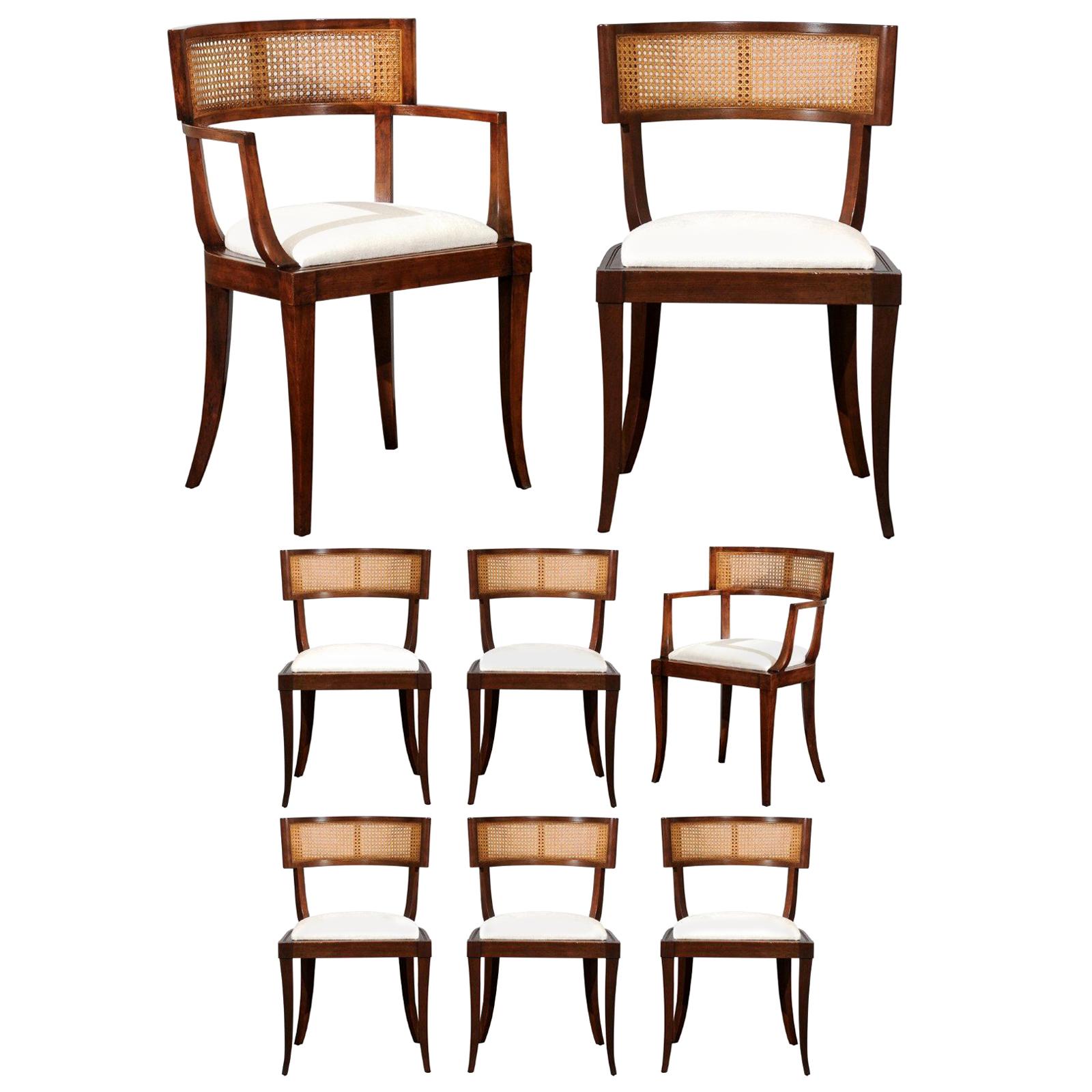 Exquisite Set of Fourteen Klismos Cane Dining Chairs by Baker, circa 1958