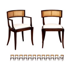 Vintage Exquisite Set of Fourteen Klismos Cane Dining Chairs by Baker, circa 1958