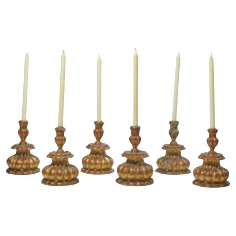Exquisite Set of Six Giltwood Candlesticks For Sale