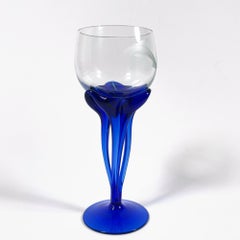 Exquisite Set of Six Hand-Engraved Dolphin Motif Murano Wine Glasses