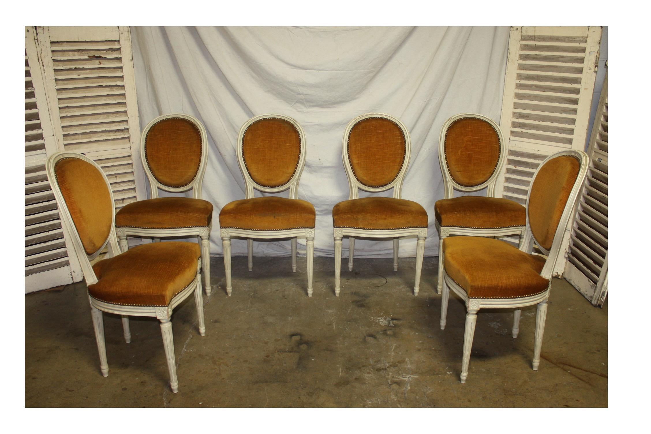 Exquisite set of six Louis XVI French chairs.