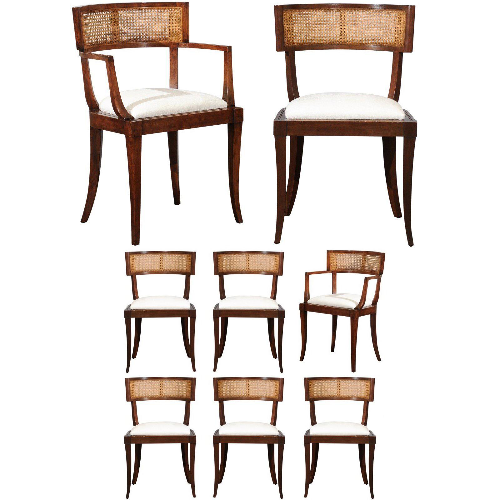 Exquisite Set of Ten Klismos Cane Dining Chairs by Baker, circa 1958