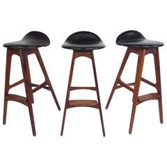 Exquisite Set of Three Midcentury Erik Buch Bar Stools