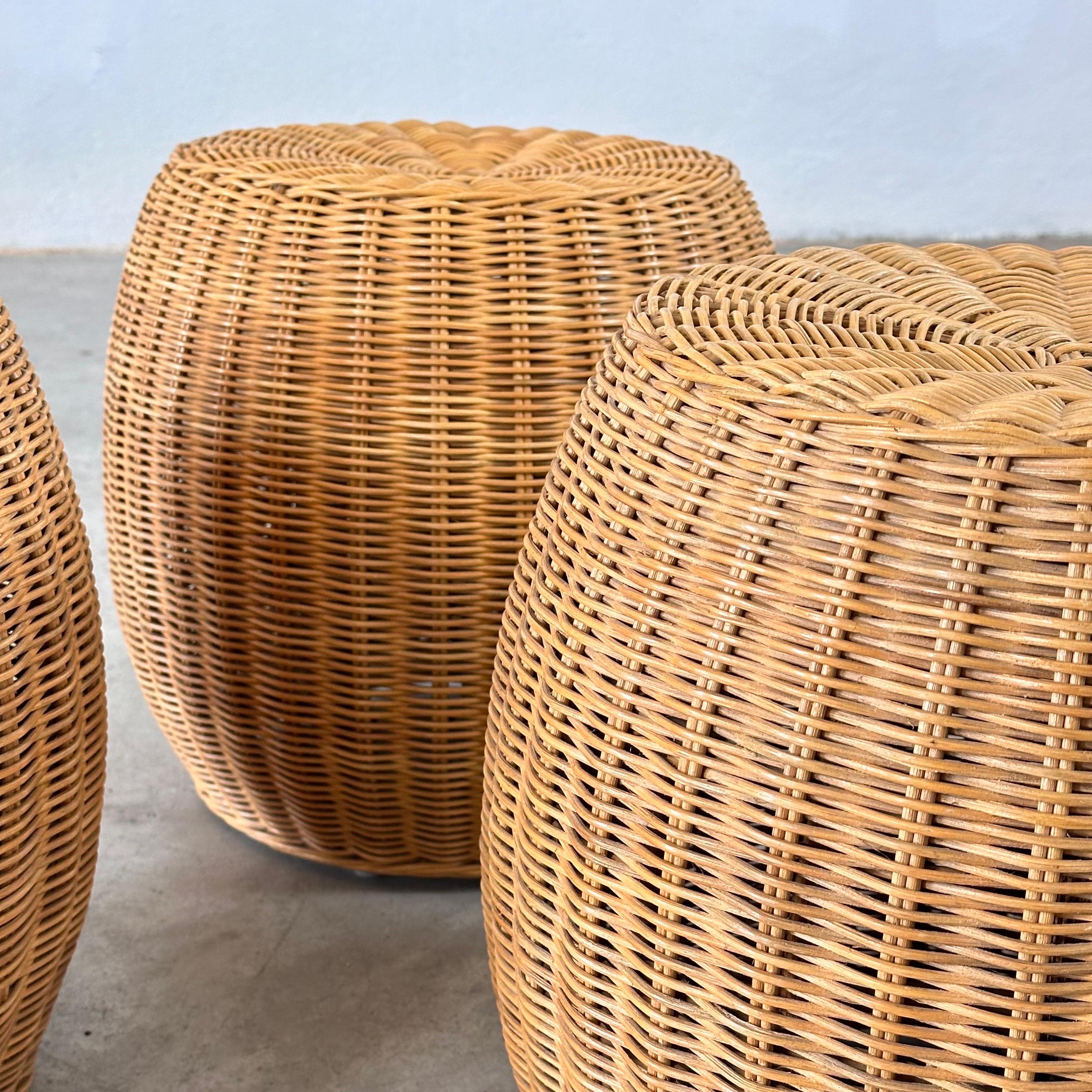 Exquisite Set of Three Wicker Ottoman Poufs, Italy, 1980s For Sale 6