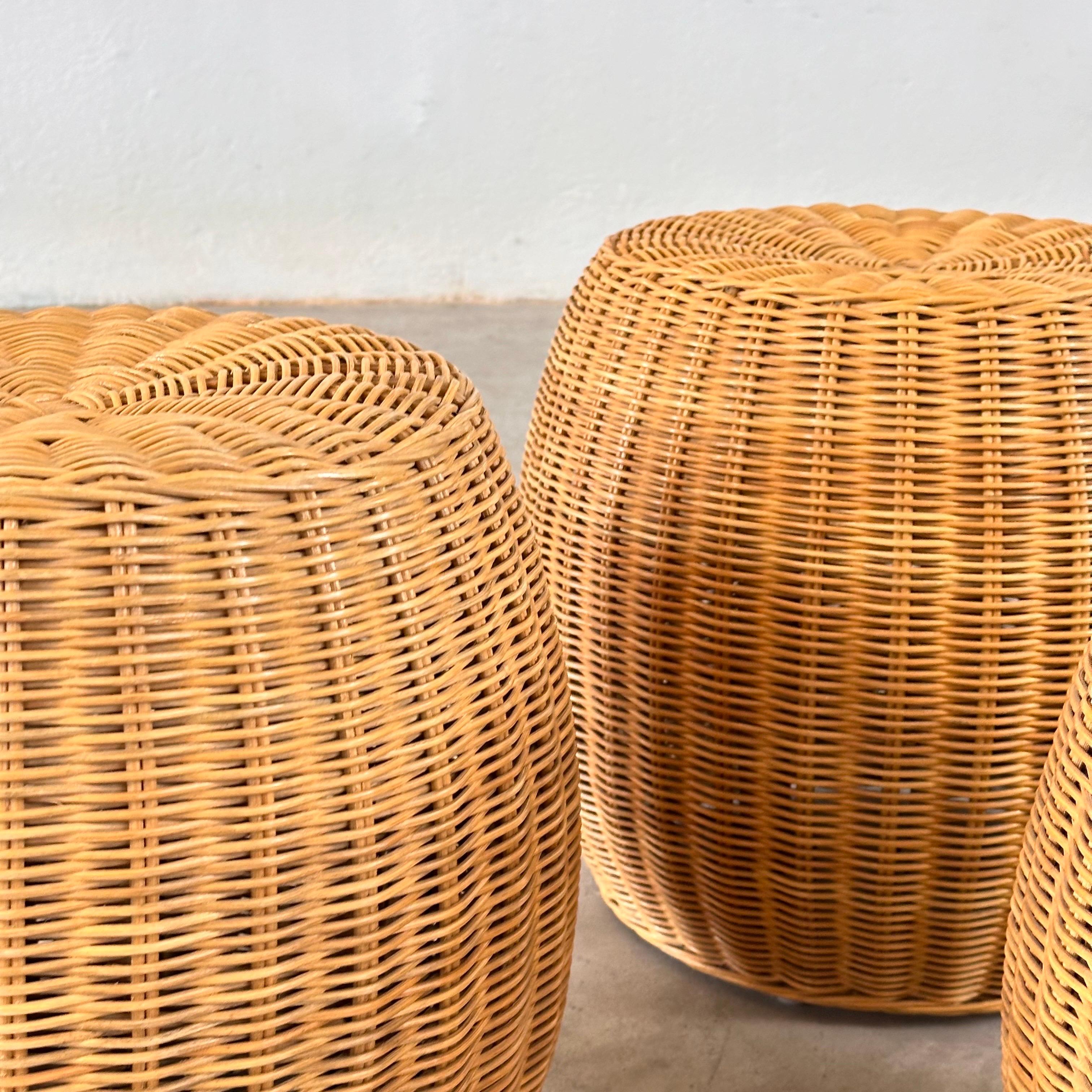 Exquisite Set of Three Wicker Ottoman Poufs, Italy, 1980s For Sale 3